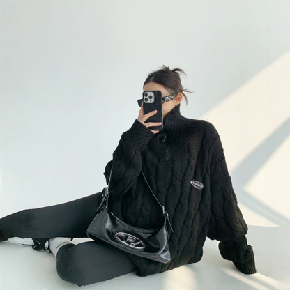 【トップス】ルーズ ファスナー付き  立襟 春 秋 冬 プルオーバー ニット セーター 【FCシリーズ】