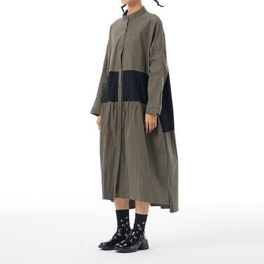 【ワンピース】春新作 ファッション ゆったり 長袖 ワンピース オリジナルデザイン 大きいサイズ レディース 配色切替 カーディガン風 ワンピース 【JZシリーズ】