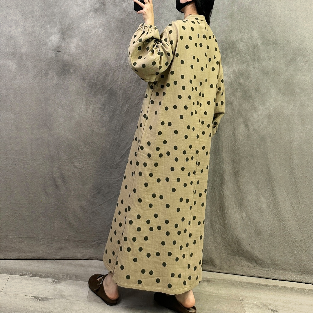 【ワンピース】レトロスタイル リネン ゆったり ベルト 長袖 ワンピース 【JZシリーズ】