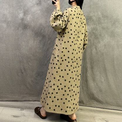 【ワンピース】レトロスタイル リネン ゆったり ベルト 長袖 ワンピース 【JZシリーズ】