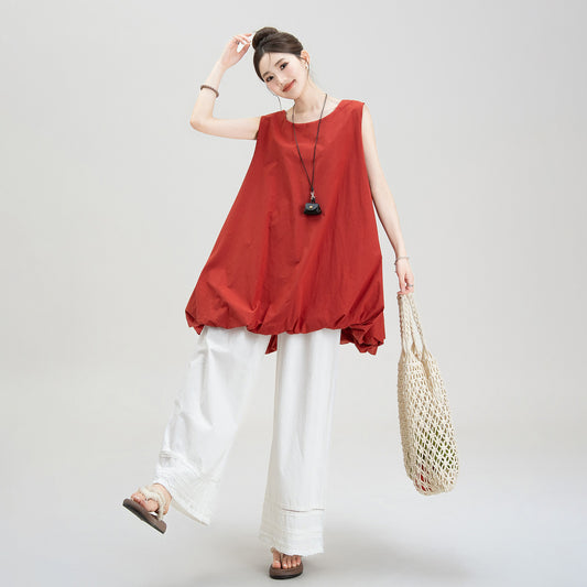 【ワンピース】夏新作 ゆったりカジュアル ノースリーブバルーンシルエットワンピース【JZシリーズ】