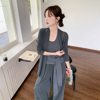 3点セット！【セットアップ】ゆるふわ風 ニットカーディガン + ベスト + ワイドパンツ 上下セット 早春 2026新作 カジュアル 3点セット【JZシリーズ】