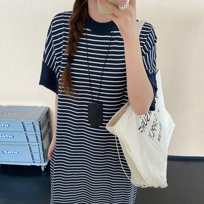 【ワンピース】ボーダーTシャツワンピース レディース 夏 半袖 ロング丈 ゆったりシルエット 体型カバー 着痩せ 大人カジュアル【JZシリーズ】