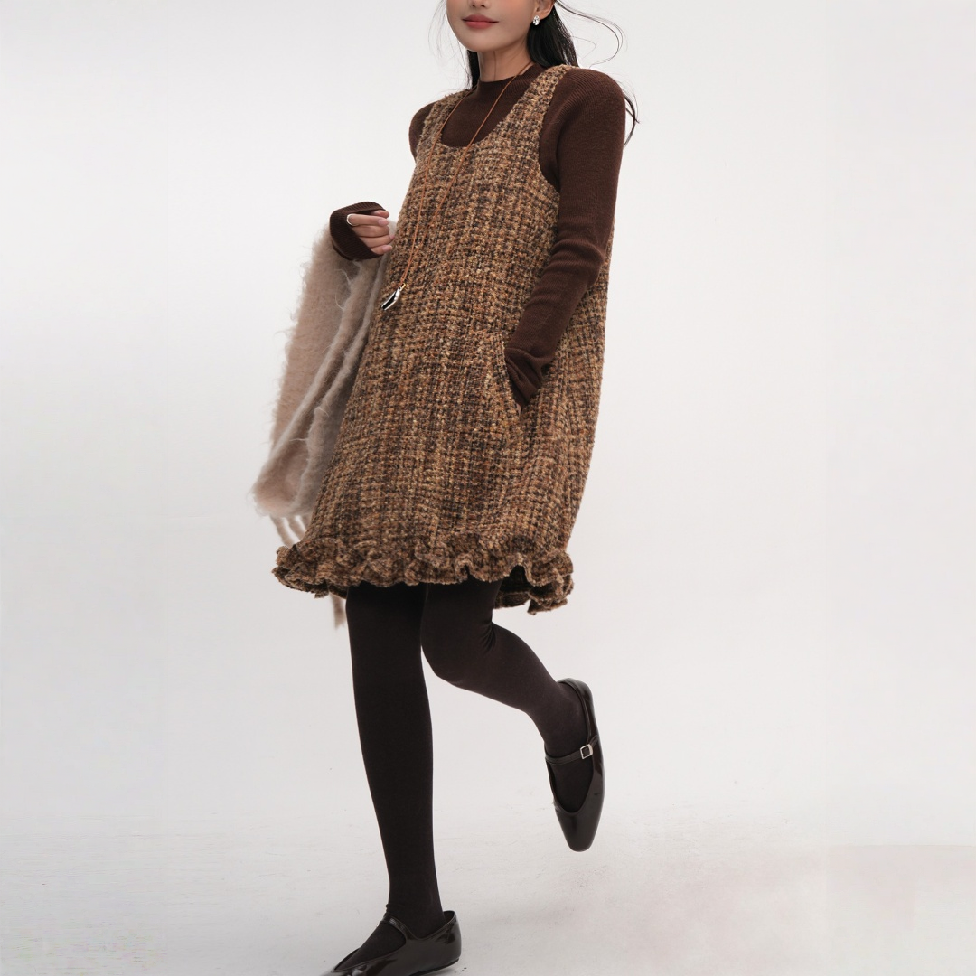 【ワンピース】レイヤードに最適な ツイード 春 秋 冬 シャネル風 ジャンパー ワンピース  【JZシリーズ】