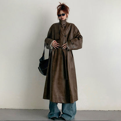 【アウター】2025新作 イングランド風 ゆったり スタンドネック PU コート【FCシリーズ】