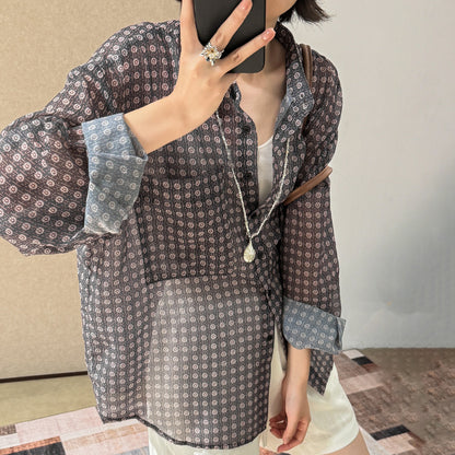 【トップス】花柄シフォンカーディガン レディース 夏 UV対策 薄手シャツ 冷房対策 軽やか羽織り【JZシリーズ】