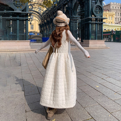 【ワンピース】韓国風  チェック柄  中綿入り ノースリーブワンピース 花びらシルエット レディース 秋冬新作【JZシリーズ】