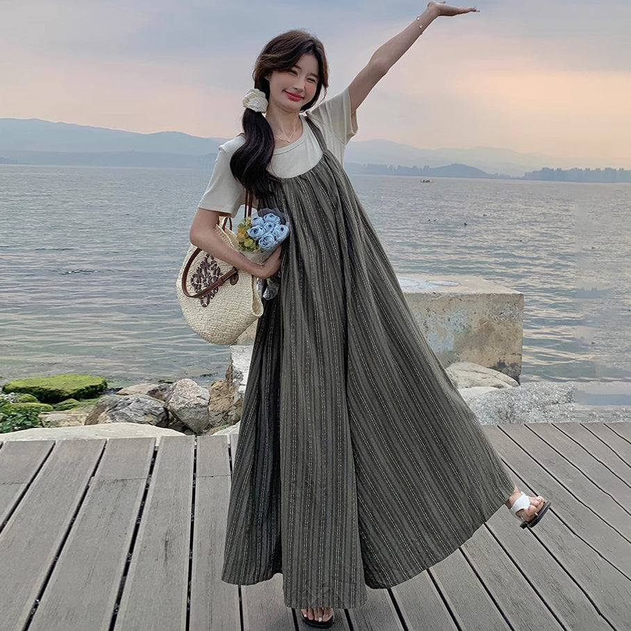 【ボトムス】夏新作 大人フェミニン ゆったりシルエット 体型カバー カジュアルオールインワン【SHシリーズ】