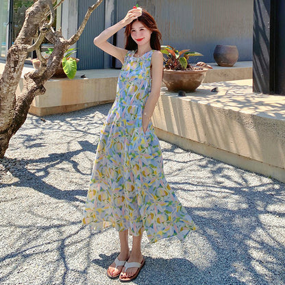 【ワンピース】ロマンチック 初恋プリント 優しい雰囲気 ノースリーブワンピース【SHシリーズ】