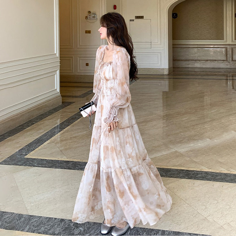 【ワンピース】ティータイム フレンチ ロマンチック 小花柄 ワンピース 春夏 柔らかい雰囲気 絶美 長袖 ドレス【SHシリーズ】