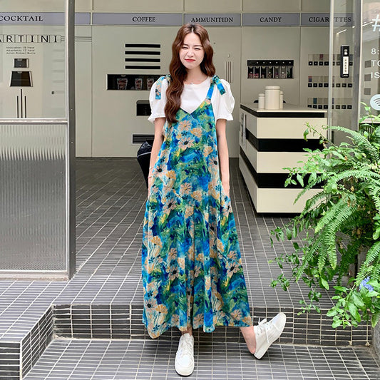 【ボトムス】夏新作 絵画のようなプリントが映える 美シルエット オールインワン【SHシリーズ】