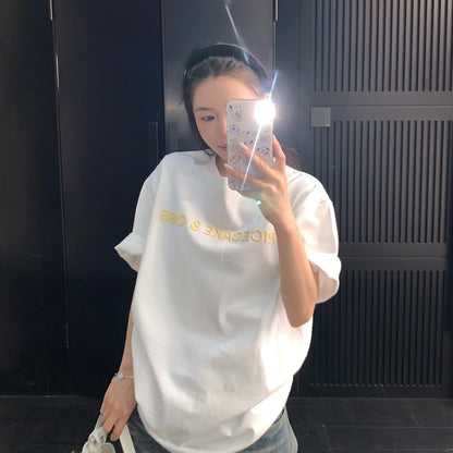 【トップス】立体プリント Tシャツ レディース 夏 半袖 コットン オーバーサイズ ゆったり クルーネック 人気 リラックスコーデ【FCシリーズ】