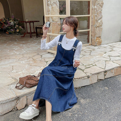 【ワンピース】ゆったりデニムジャンパースカート レディース ロングワンピース カジュアル 春秋コーデ【JZシリーズ】