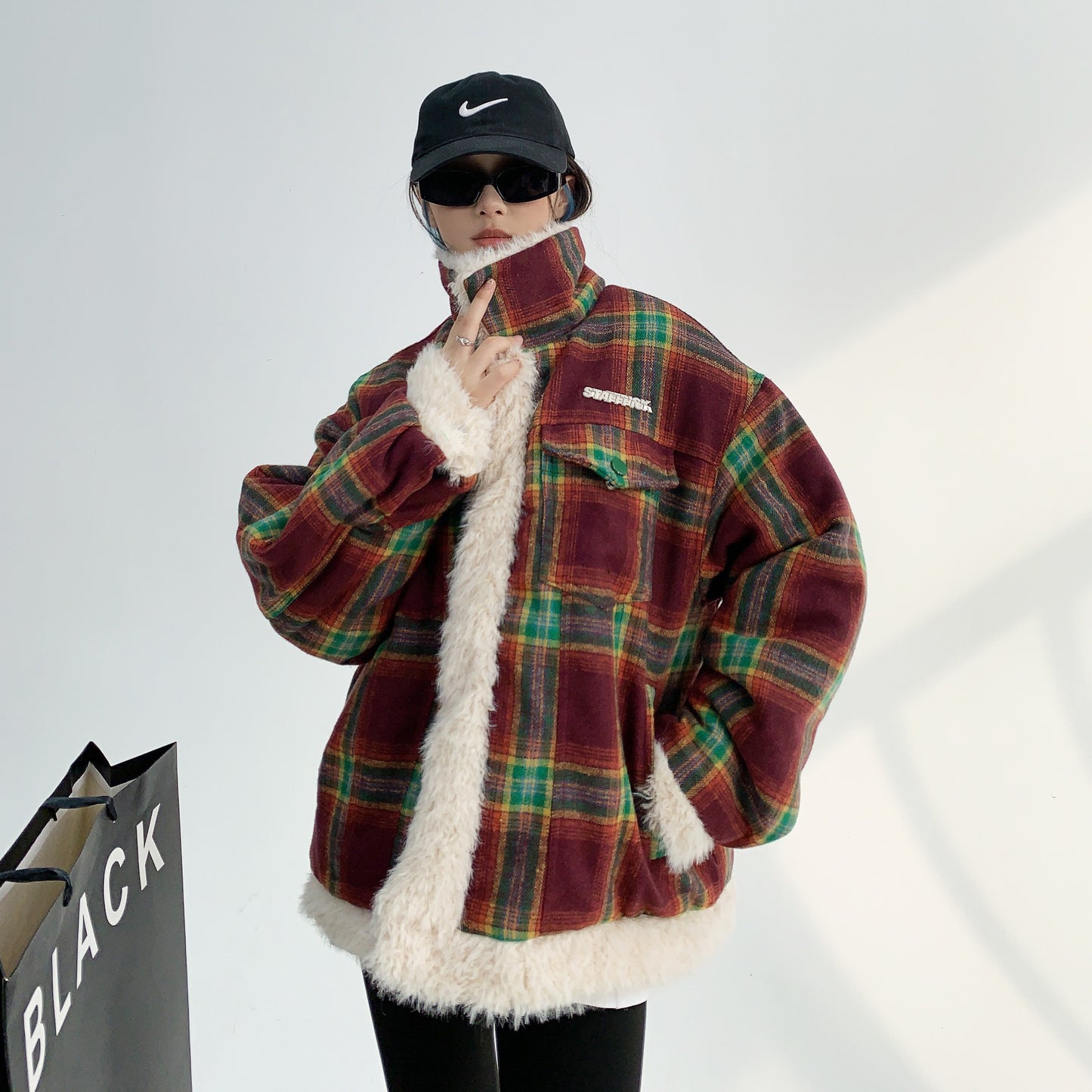 【アウター】秋冬 レトロ ゆったり 厚い保温 切り替えし チェック柄 ジャケット【FCシリーズ】