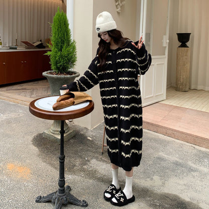 【ワンピース】ゆったりストライプニットロングワンピース レディース 冬新作 大きいサイズ ルーズシルエット こなれ感【JZシリーズ】