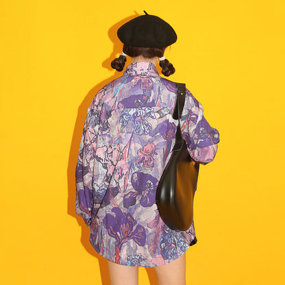 【トップス】フラワープリント ヴィンテージシャツ 港風 古着風 長袖 花柄 トップス デザイン感【SHシリーズ】