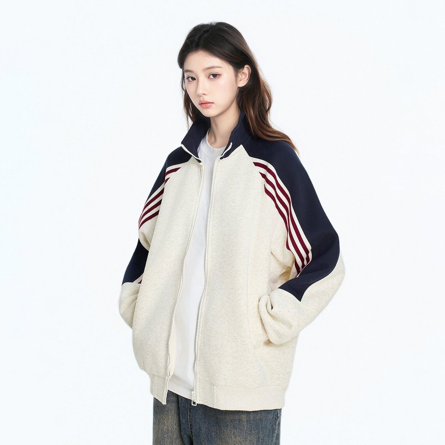 【アウター】アメリカン配色 切り替えデザイン 男女兼用 スポーティーカジュアル ジャケット レディース 春秋 学院風 ジップアップ パーカー ブルゾン【FCシリーズ】