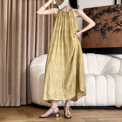 【ワンピース】ニューチャイナ風 ノースリーブ ホルターネック グラデーション ワンピース レディース レトロ テンセル ロングドレス【JZシリーズ】