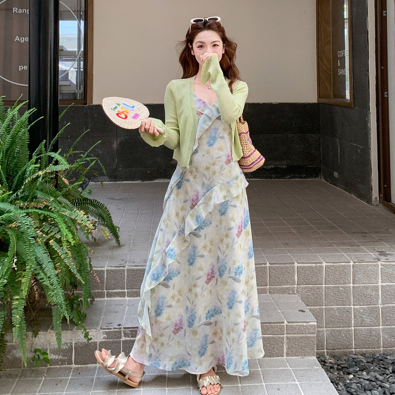 2点セット！【セットアップ】フレンチ 花柄 キャミワンピース セットアップ レディース 夏新作 フリル カーディガン付き きれいめ リゾート【SHシリーズ】