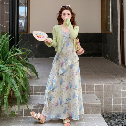 2点セット！【セットアップ】フレンチ 花柄 キャミワンピース セットアップ レディース 夏新作 フリル カーディガン付き きれいめ リゾート【SHシリーズ】