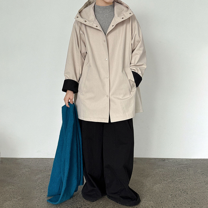 【アウター】秋新作 韓国風 配色スリーブ レディース ゆったり カジュアルトレンチコート【JZシリーズ】