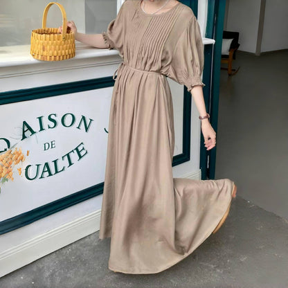 【ワンピース】10色展開 韓国風 レトロ＆アートテイスト ゆったり大きいサイズ 無地 半袖ワンピース