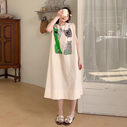 【ワンピース】カジュアル 気質 カートゥーン プリント ノースリーブ タンクワンピース レディース 夏 他と被らない コーディネート【SHシリーズ】