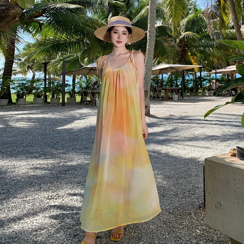 【ワンピース】グラデーションキャミソールワンピース レディース 夏 ロング丈 リラックスシルエット リゾート風【SHシリーズ】