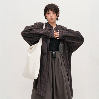 【ワンピース】春 秋 冬 レトロ チェック柄 ゆるリラックス コート ワンピース 【JZシリーズ】