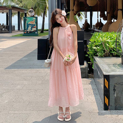 【ワンピース】夏 バカンス風 立体フラワー 甘め ハイネックノースリーブワンピース【JZシリーズ】