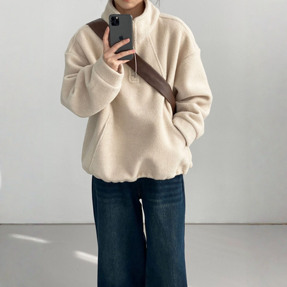 【トップス】裏起毛 ドローストリング ハーフジップ 春 秋 冬 立襟 パーカー 【JZシリーズ】