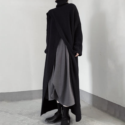 【24AW】【15～20日内発送】【ワンピース】秋冬ハイスリット ハイカラー ミモレ丈 ニット 長袖ワンピース 【AHシリーズ】