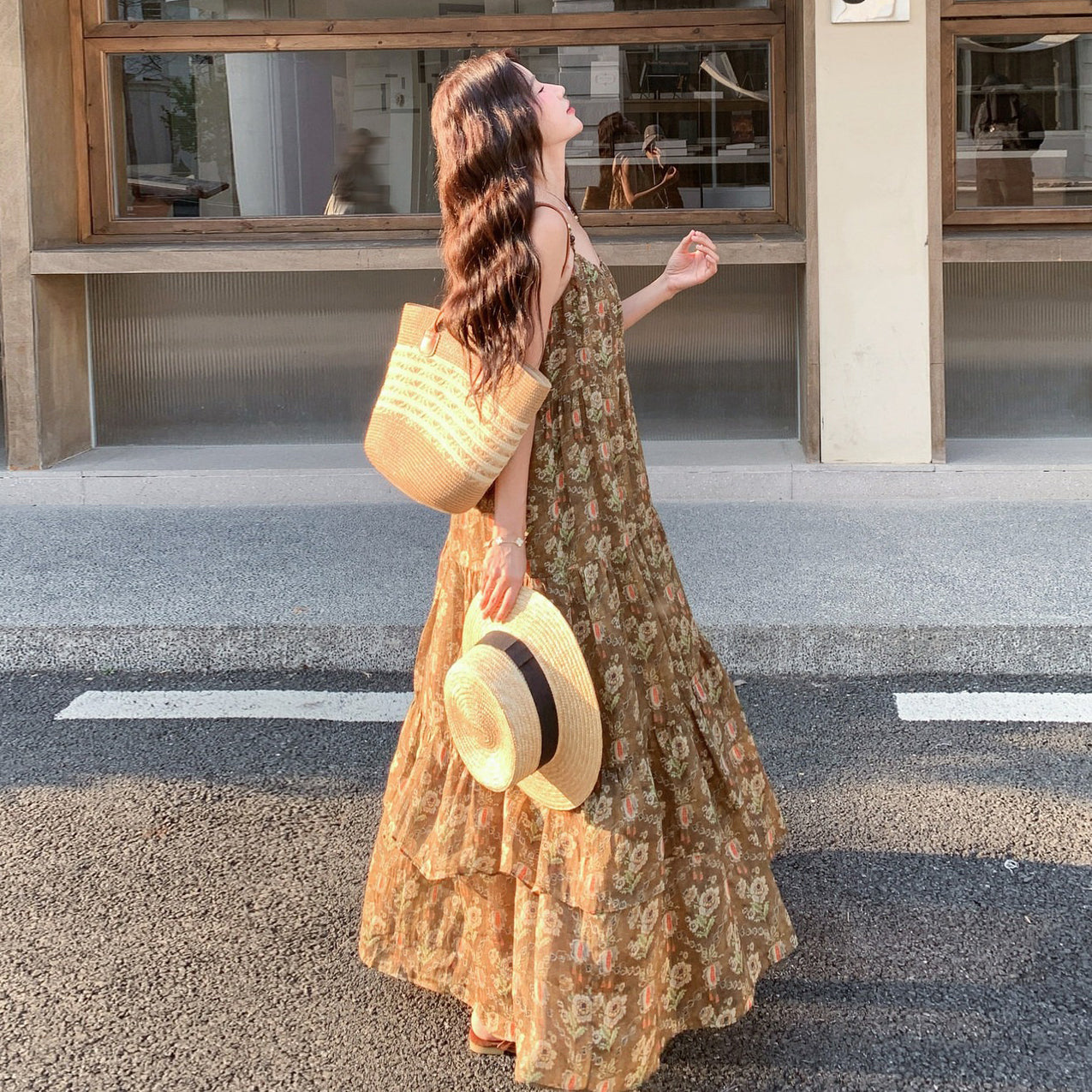 【ワンピース】夏新作 フレンチエレガンス 花柄 ノースリーブ キャミワンピース旅行 リゾート 海辺映え ロングドレス【SHシリーズ】