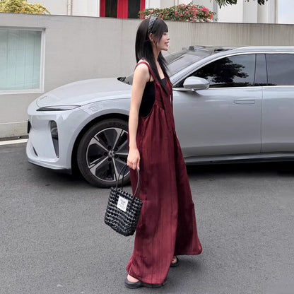 【ボトムス】ストライプ サロペット レディース 夏 オーバーサイズ ワイドパンツ ゆったり 体型カバー オールインワン 人気 リラックスコーデ【SHシリーズ】
