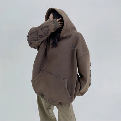 【トップス】ヴィンテージ風  刺繍デザイン 裏起毛フード付き パーカー レディース 【FCシリーズ】