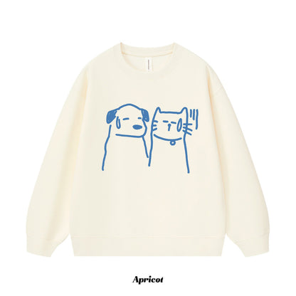 8カラー | S~3XL【トップス】ヒップホップ風 猫狗プリント 手描き クルーネック スウェット 厚手 ルーズ ユニセックス パーカー【FCシリーズ】