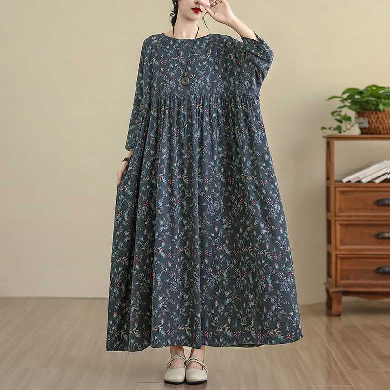 【ワンピース】春 秋 冬 花柄 ゆるリラックス 長袖 ワンピース 【JZシリーズ】
