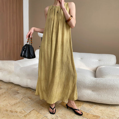 【ワンピース】リラックス感 ホリデースタイル クルーネック ギャザーデザイン ノースリーブワンピース【SNシリーズ】