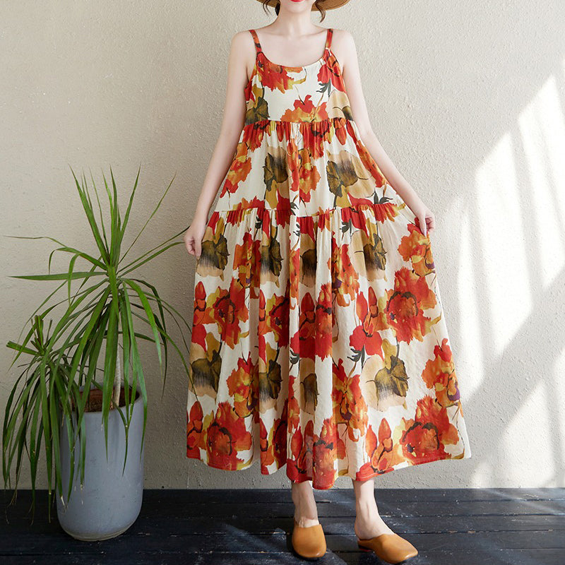 全6柄展開【ワンピース】 花柄 切り替え キャミワンピ 涼感薄手 ふんわりティアードデザイン ノースリーブワンピース【SHシリーズ】