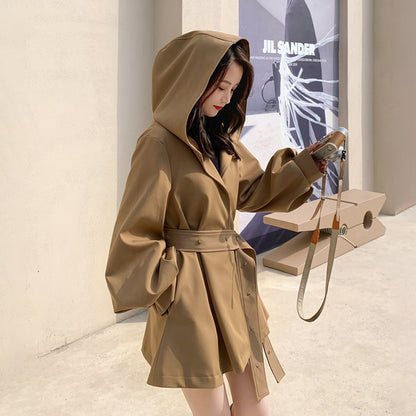 【アウター】独特なデザイン感 カーキ カジュアル フード付き トレンチコート レディース 超人気 おしゃれ ミドル丈 コート【JZシリーズ】