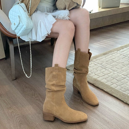 【シューズ】春 秋 冬 ラウンドトゥ チャンキーヒール 脚長効果 くしゅくしゅデザイン マーチンブーツ 【JZシリーズ】