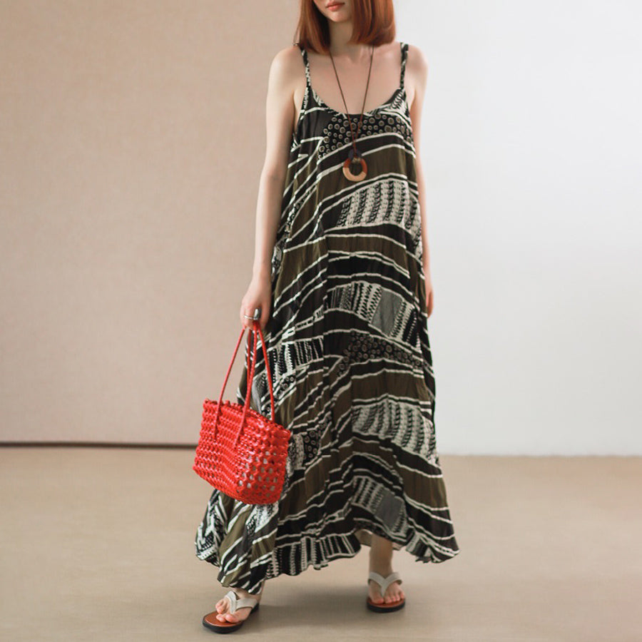 【ワンピース】トロピカルリゾート風 ゆったり花柄 ノースリーブロングワンピース【SHシリーズ】