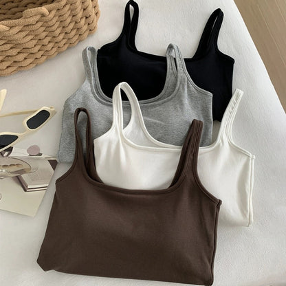 【トップス】バストパッド付き インナー ブラ一体型 シンプルカラー キャミソール