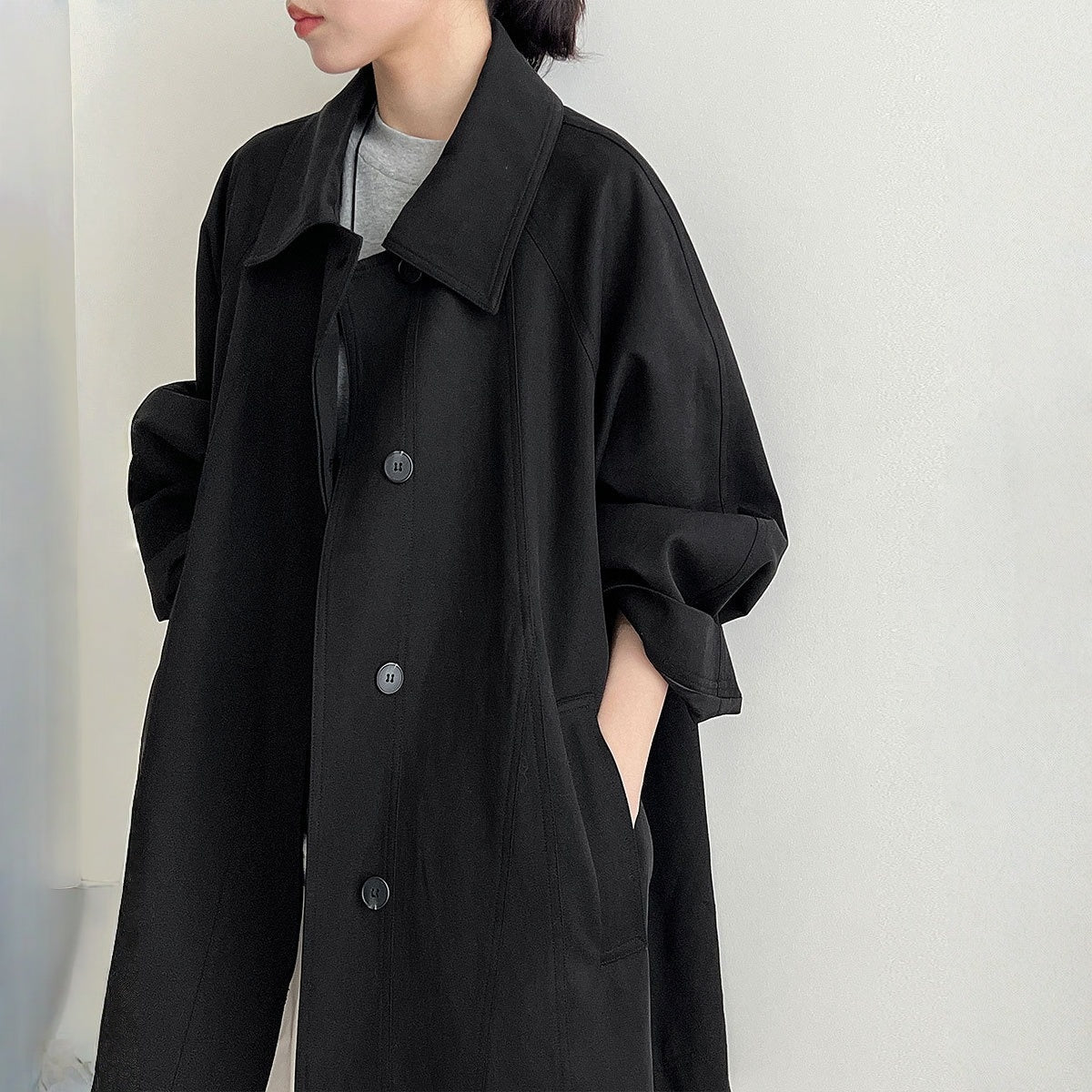 【アウター】春 秋 冬 レトロ カジュアル ダブルフロント 前立て 小柄向け トレンチコート 【SNシリーズ】
