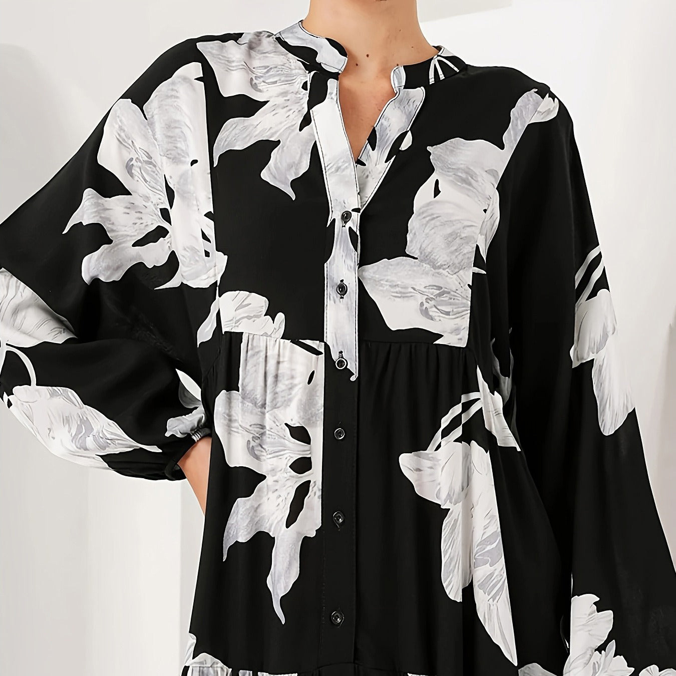 【60%OFF⭐️早い者勝ち】【ワンピース】春夏 ブラック 花柄 長袖 ロングワンピース エレガント フレンチ【SHシリーズ】