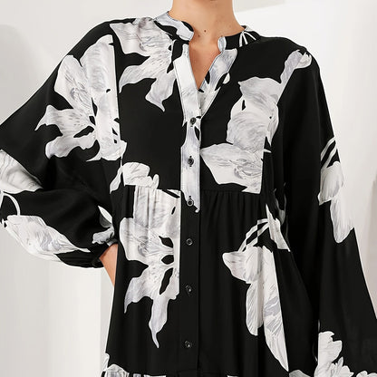 【60%OFF⭐️早い者勝ち】【ワンピース】春夏 ブラック 花柄 長袖 ロングワンピース エレガント フレンチ【SHシリーズ】