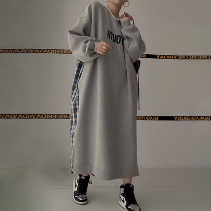 【24AW】【ワンピース】韓国風 chic アルファベット 切り替えし 長袖ワンピース