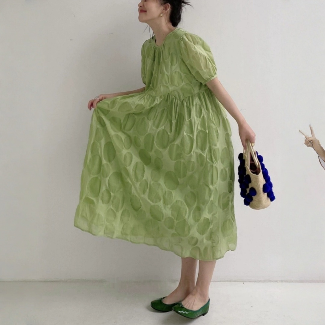 【ワンピース】【15～18日内発送】夏 ラウンドネック  ハイウエスト  半袖 ワンピース 【JZシリーズ】