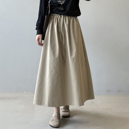 【ボトムス】韓国風 ハイウエスト ワークスカート レディース 秋新作 エレガント シンプル Aライン 細見えミモレ丈スカート【JZシリーズ】