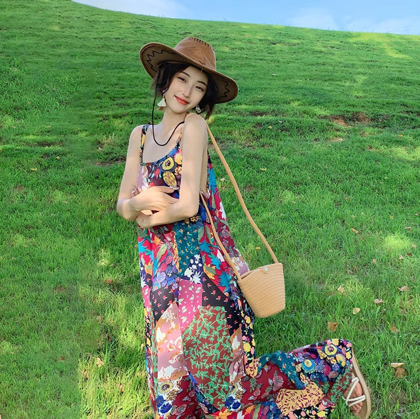 【ワンピース】夏新作 エスニック ボヘミアン風 リゾートノースリーブワンピース【SHシリーズ】